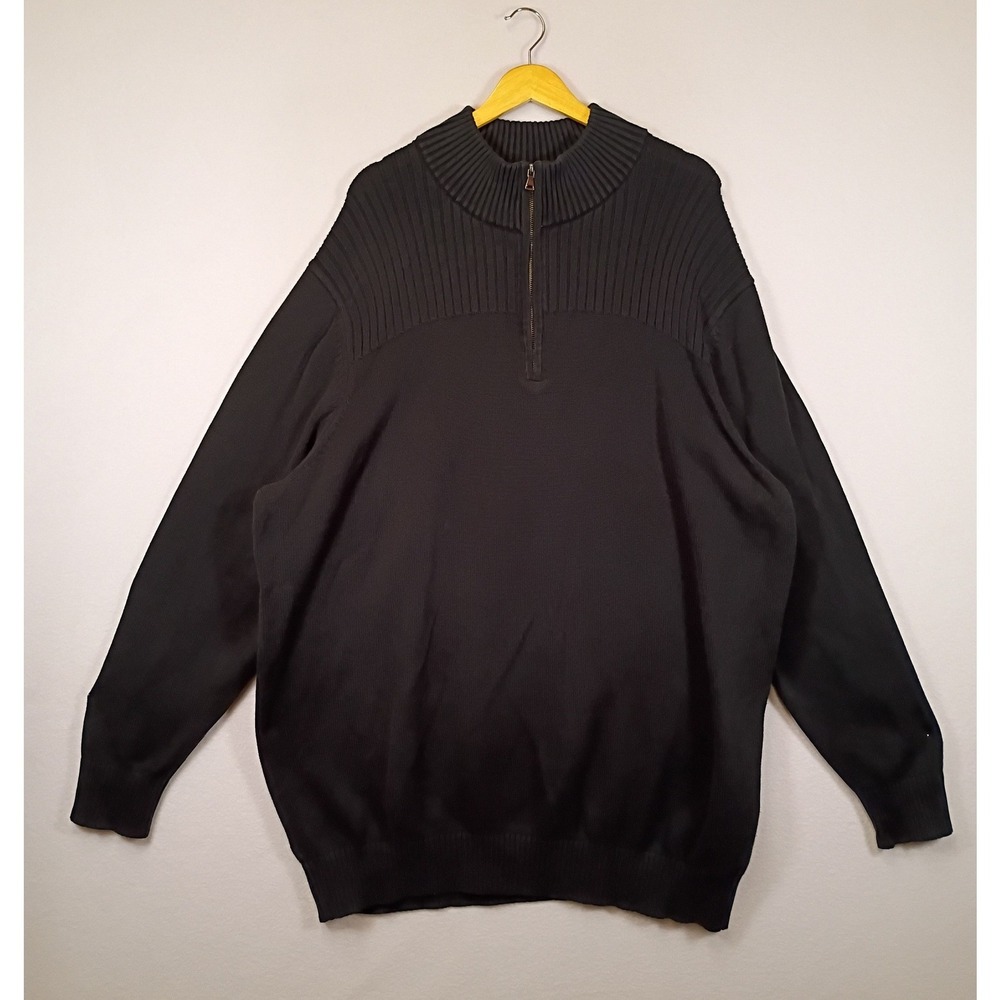 Dark Academia SYNRGY Mens 2XLT Black 100% Cotton Ribbed Quarter Zip Sweater